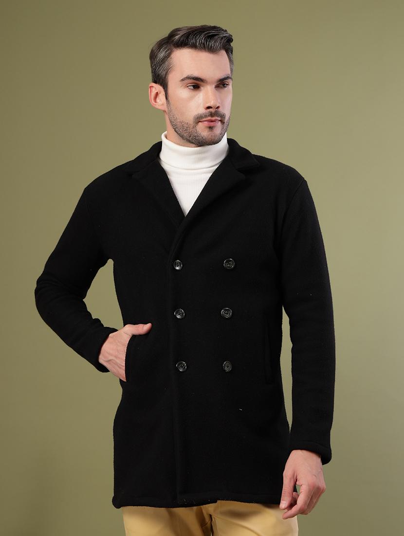 men black solid long sleeve coat - 21670168 -  Zoom Image - 0