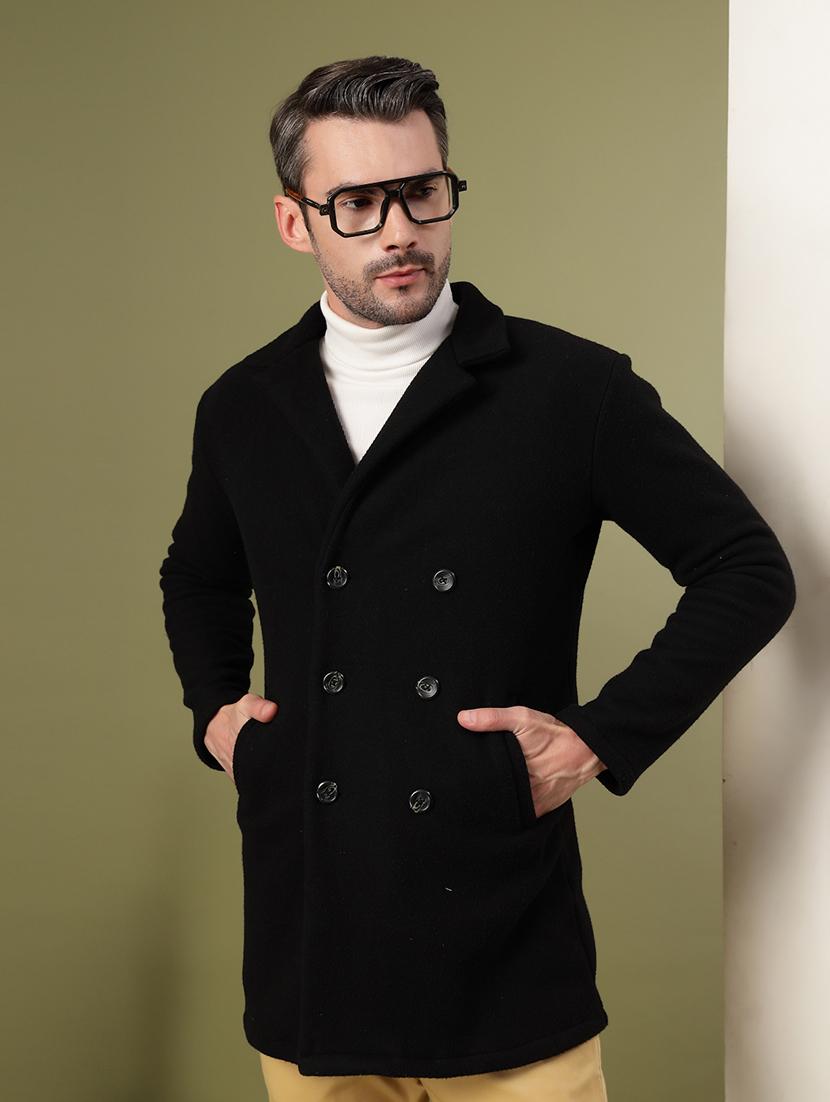 men black solid long sleeve coat - 21670168 - Standard Image - 3