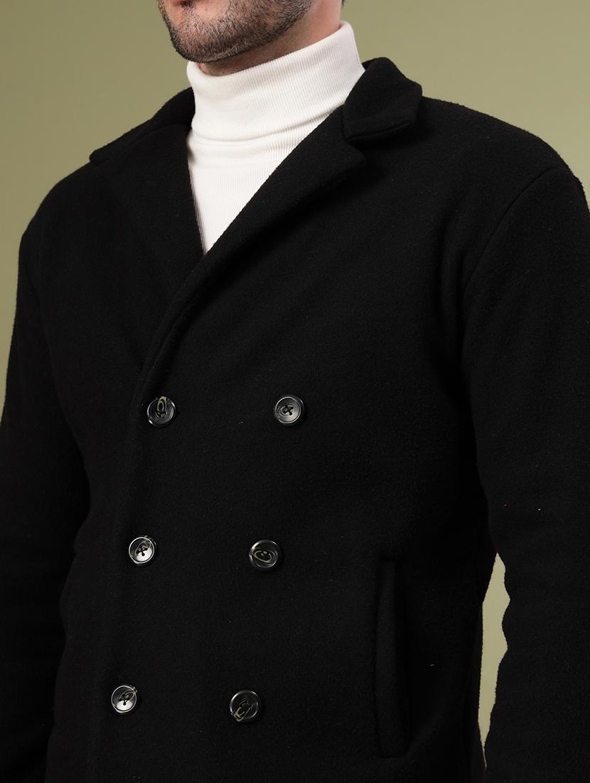 men black solid long sleeve coat - 21670168 - Standard Image - 5