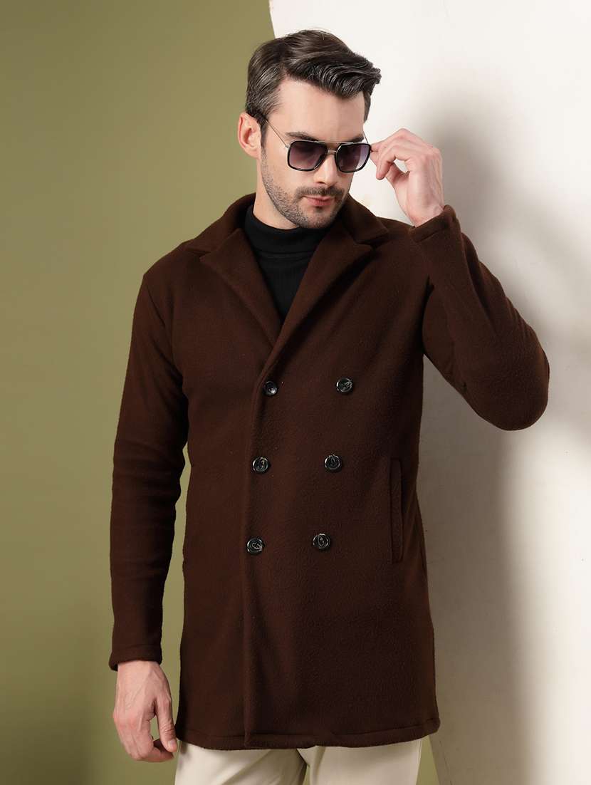 men brown solid long sleeve coat - 21670169 -  Standard Image - 3