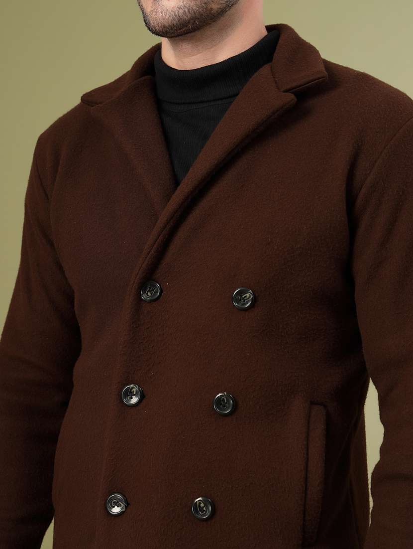 men brown solid long sleeve coat - 21670169 -  Standard Image - 5