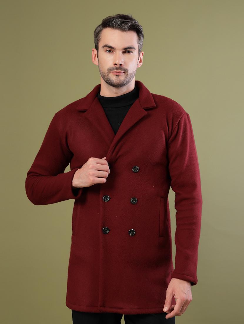 men maroon solid long sleeve coat - 21670171 - Zoom Image - 0