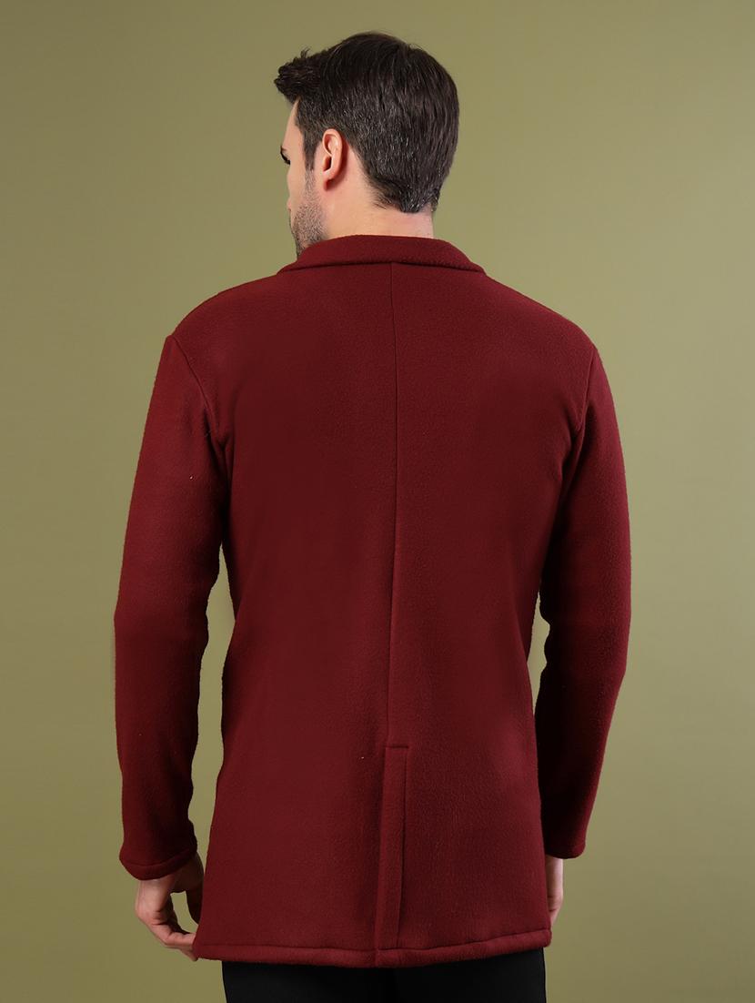 men maroon solid long sleeve coat - 21670171 - Standard Image - 3