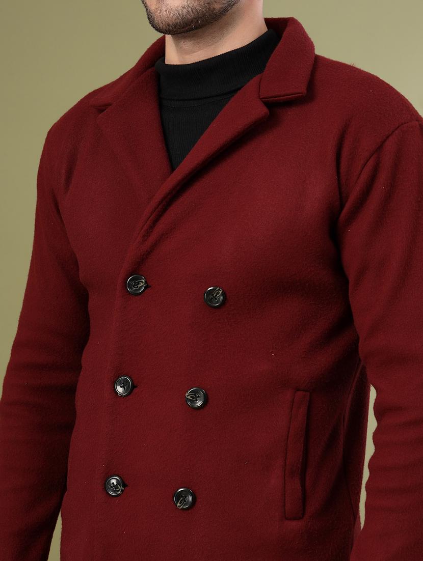 men maroon solid long sleeve coat - 21670171 - Standard Image - 5