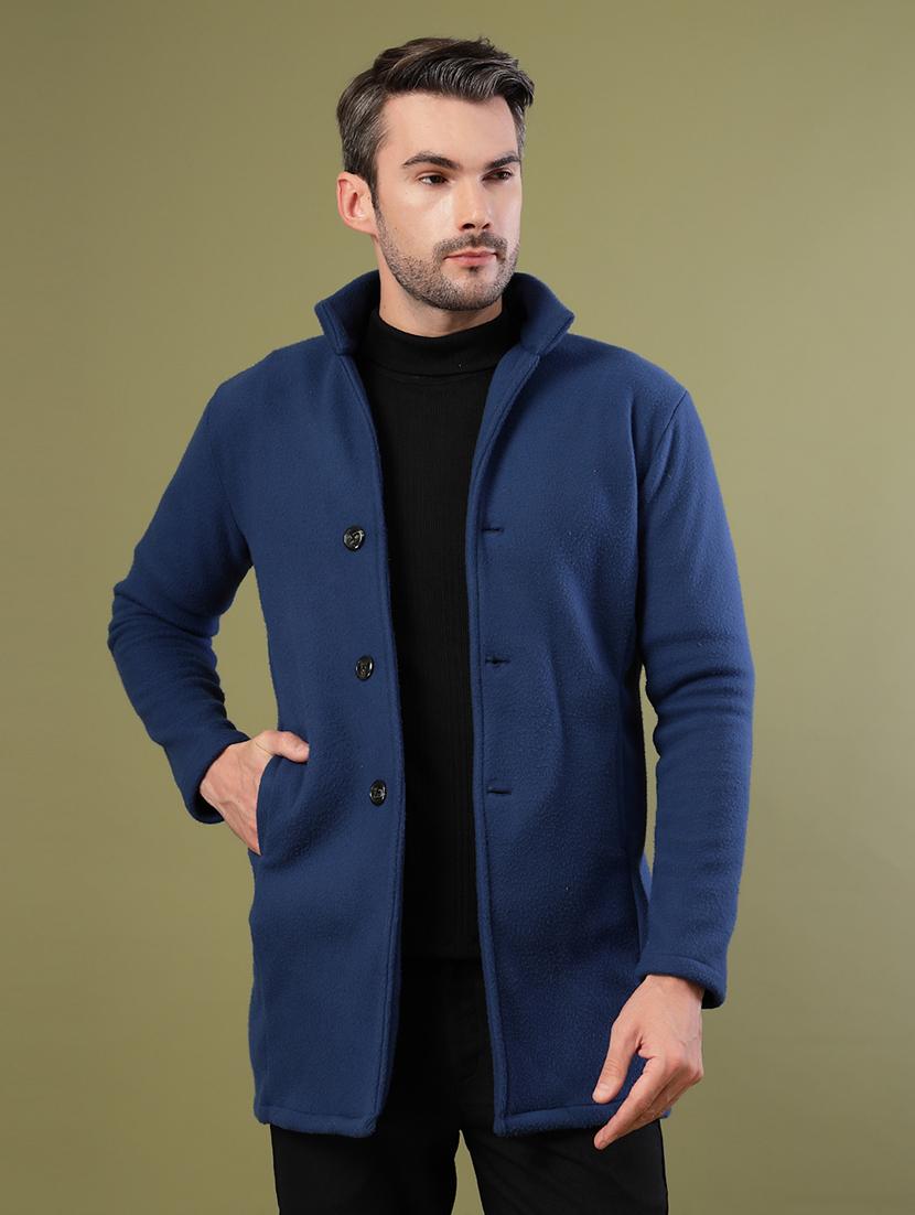 men blue solid long sleeve coat - 21670172 - Zoom Image - 0