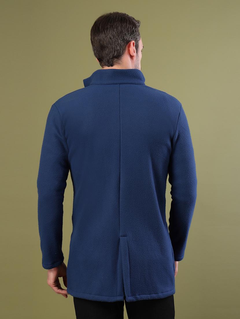 men blue solid long sleeve coat - 21670172 - Standard Image - 3