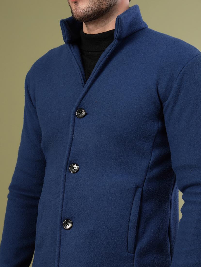 men blue solid long sleeve coat - 21670172 - Standard Image - 5