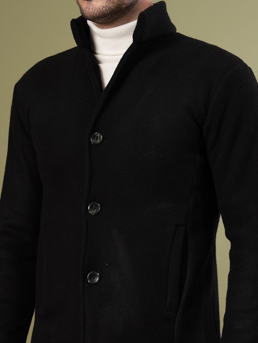 men black solid long sleeve coat - 21670173 - Standard Image - 5