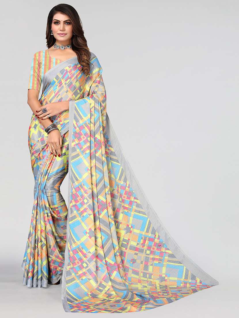 women grey geometric printed saree with blouse - 21670207 -  Zoom Image - 0