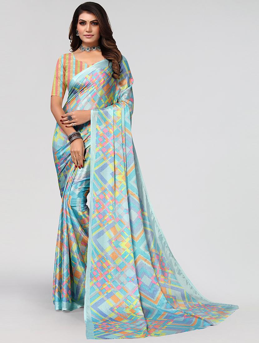women light blue geometric printed saree with blouse - 21670209 -  Zoom Image - 0