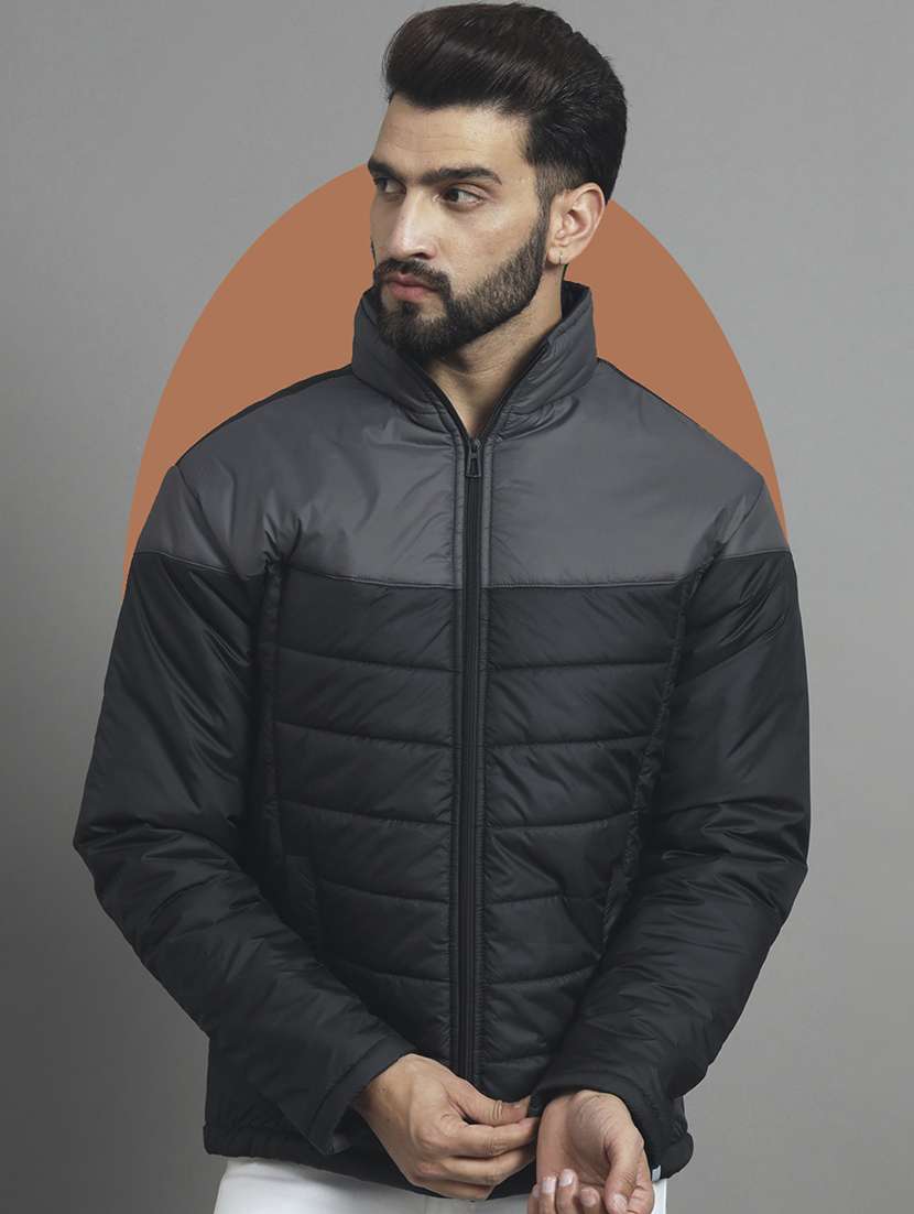 men long sleeve color block quilted jacket