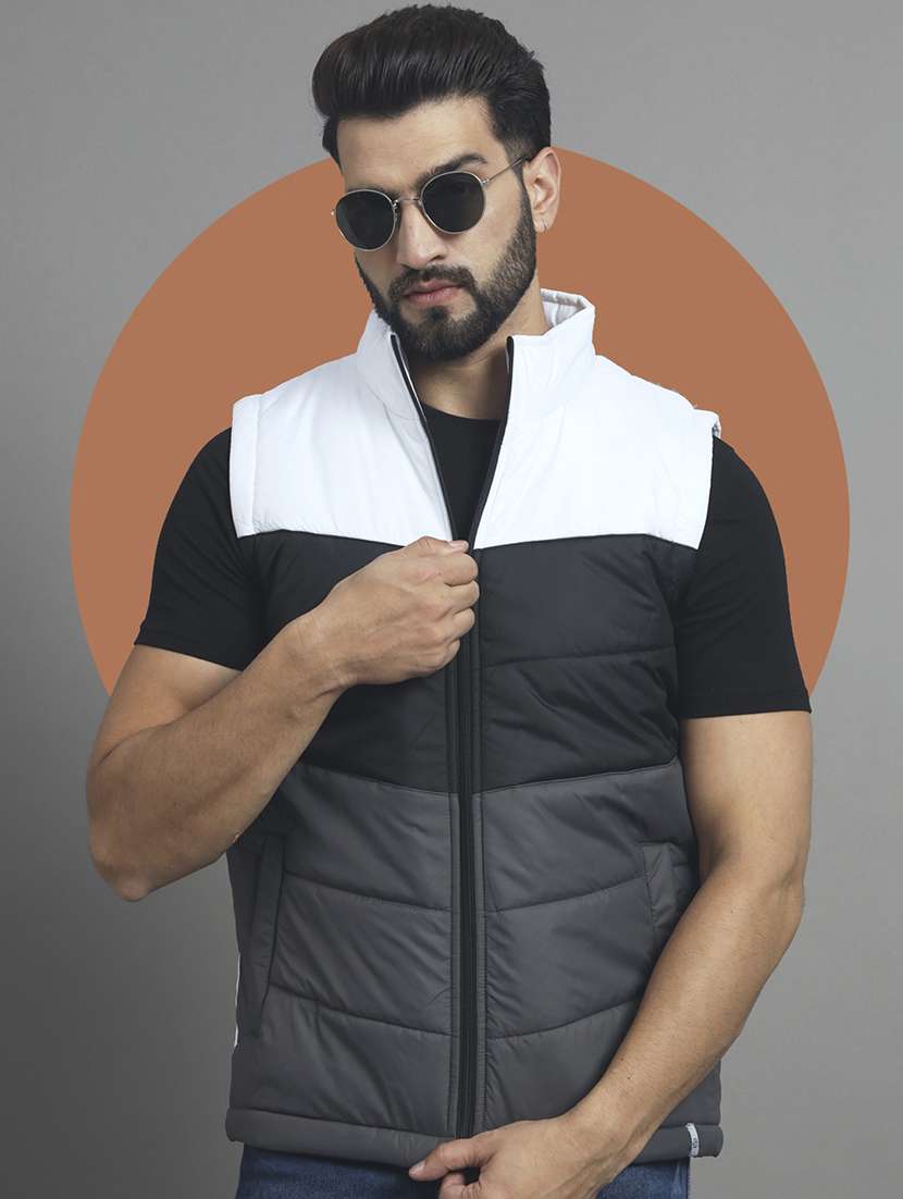 men sleeveless color block quilted jacket