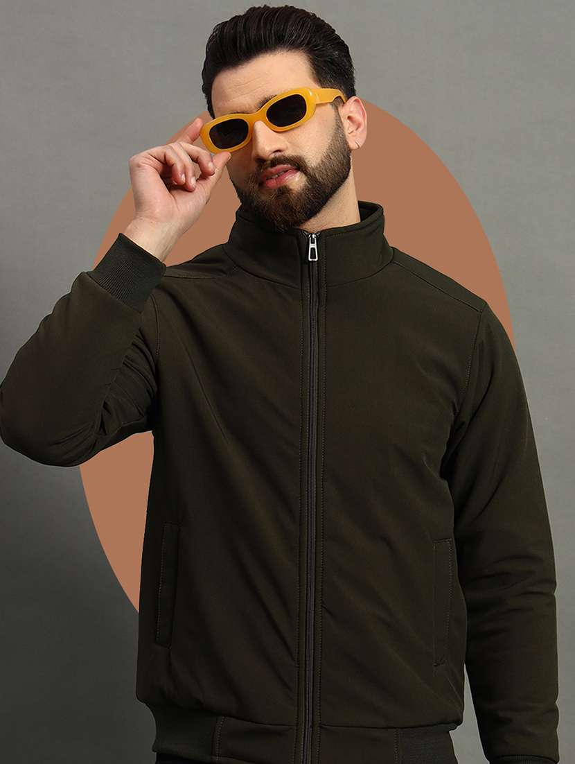 men long sleeves solid bomber jacket - 21670269 -  Standard Image - 3