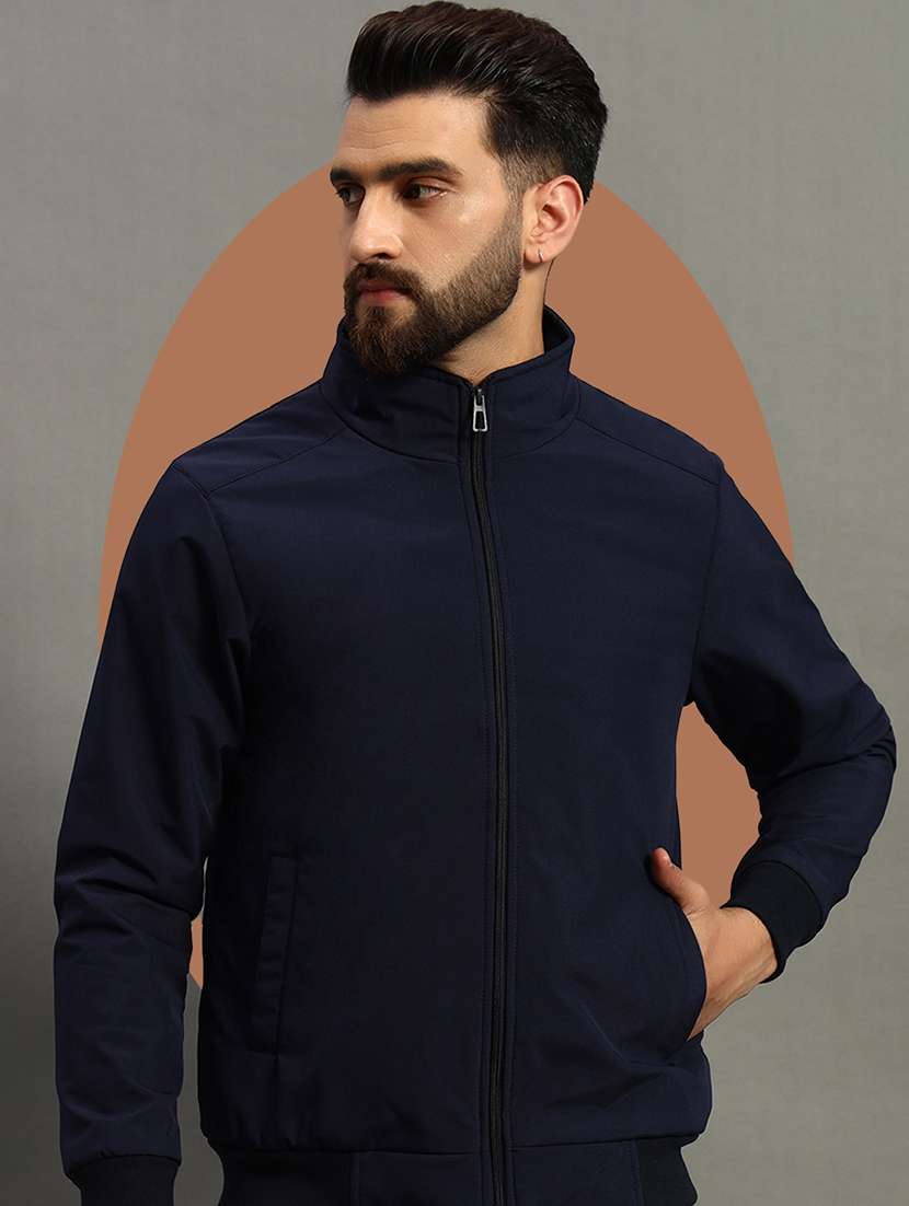 men long sleeves solid bomber jacket - 21670270 -  Standard Image - 3