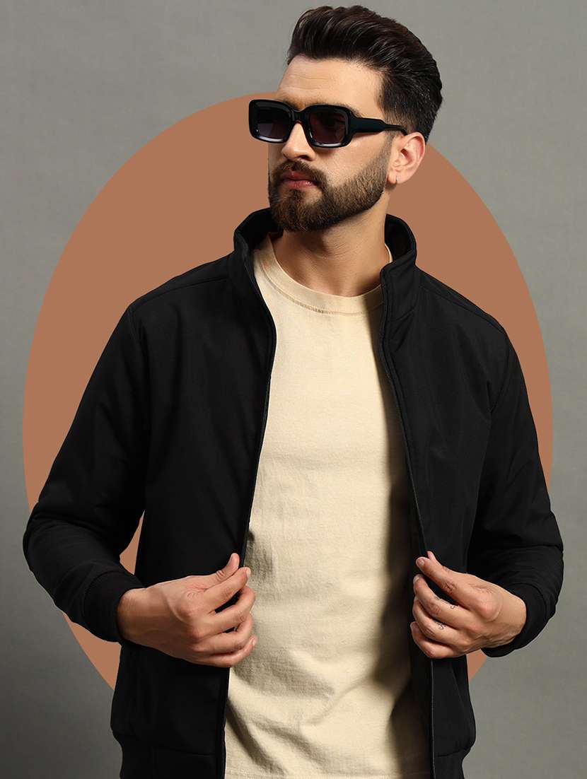 men long sleeves solid bomber jacket - 21670271 -  Standard Image - 3
