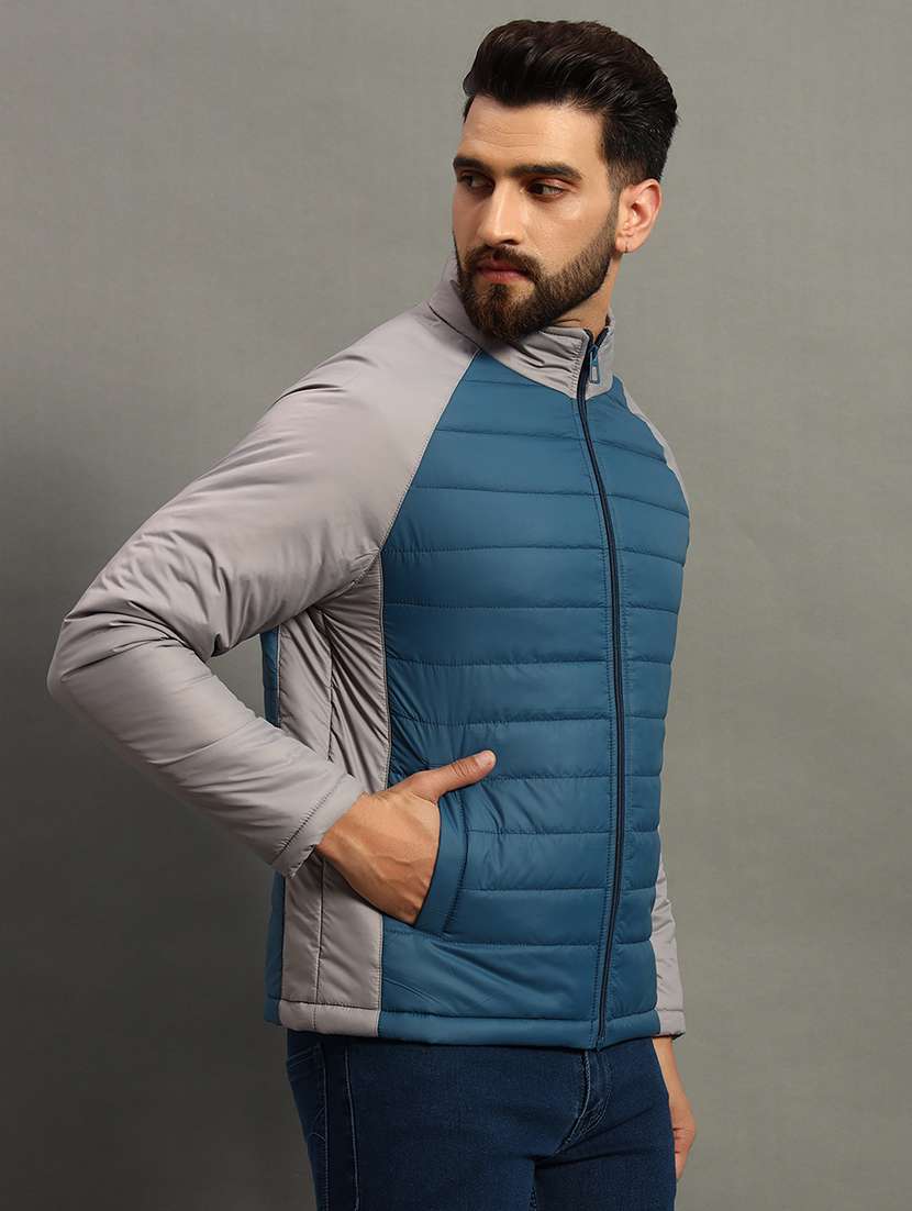 men long sleeves color block quilted jacket