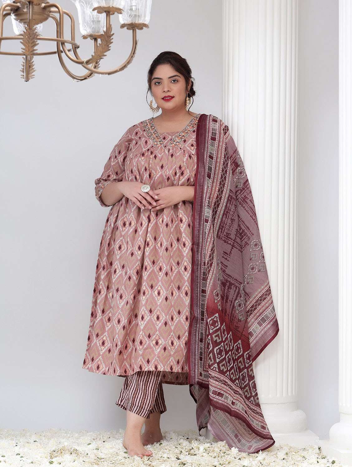 women three quarter sleeve kurta pant with dupatta set - 21670283 -  Standard Image - 3