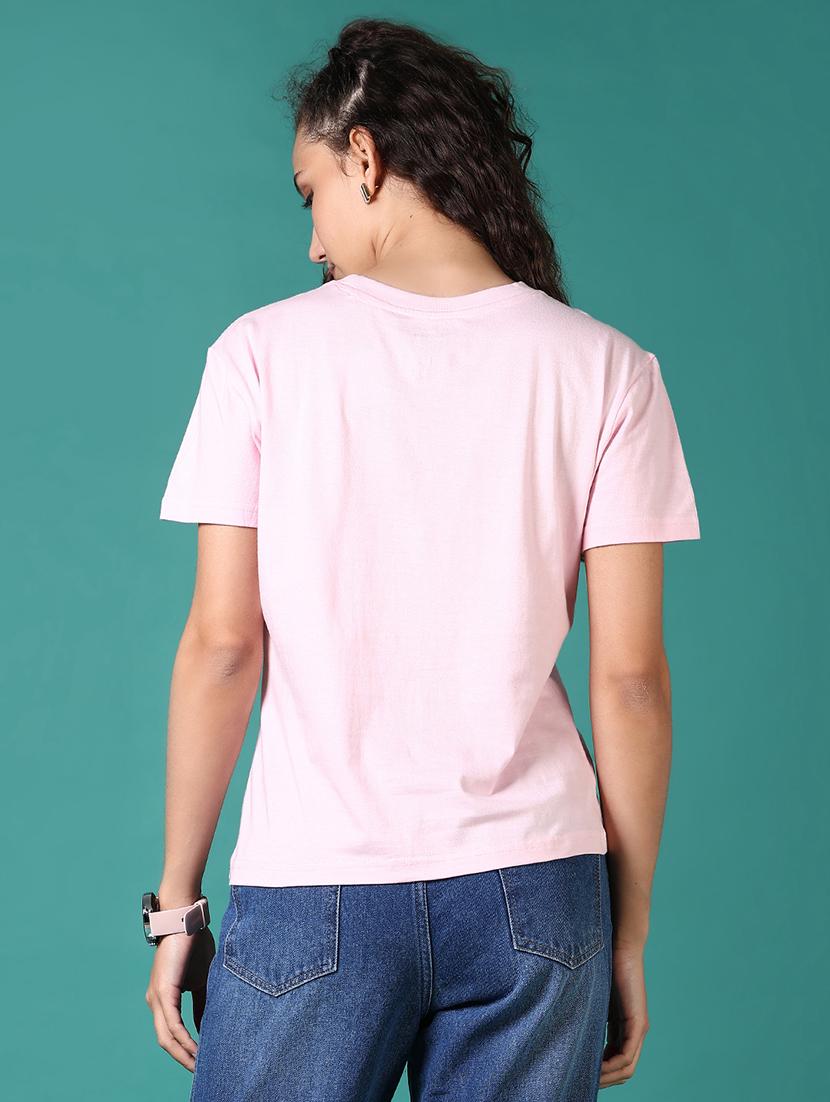 women pink typography print round neck t-shirt - 21670314 - Standard Image - 3