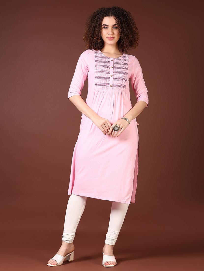 women embroidered round neck a-line kurta - 21670316 - Standard Image - 3