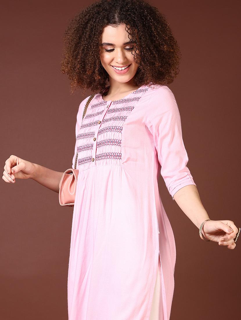 women embroidered round neck a-line kurta - 21670316 - Standard Image - 5