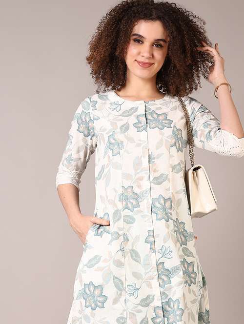 women three quarter sleeve a-line kurta - 21670321 -  Standard Image - 0
