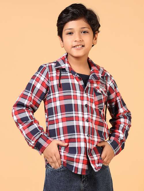 boys checkered collared casual shirt - 21670350 -  Standard Image - 0