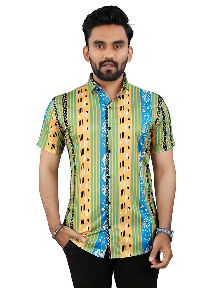 men green printed short sleeve casual shirt - 21670405 - Zoom Image - 0