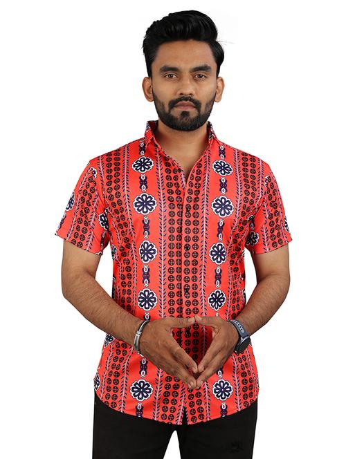 men red printed short sleeve casual shirt - 21670406 - Standard Image - 0