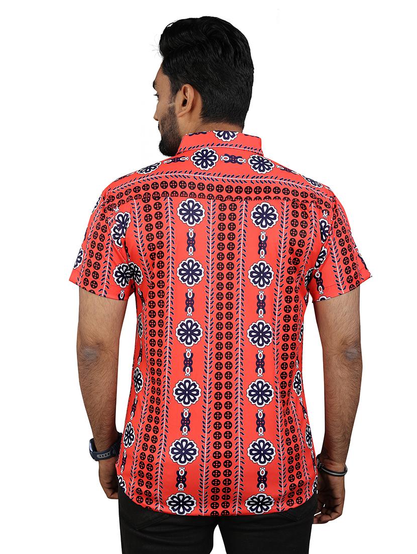 men red printed short sleeve casual shirt - 21670406 - Standard Image - 3