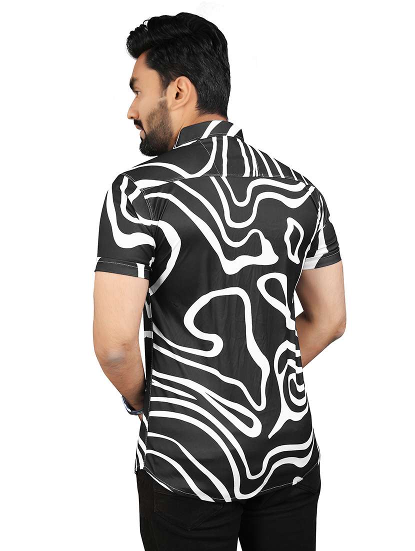 men black printed short sleeve casual shirt - 21670408 - Standard Image - 3