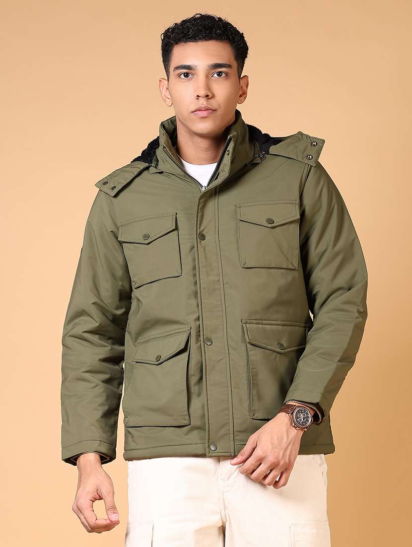 men long sleeves solid utility jacket