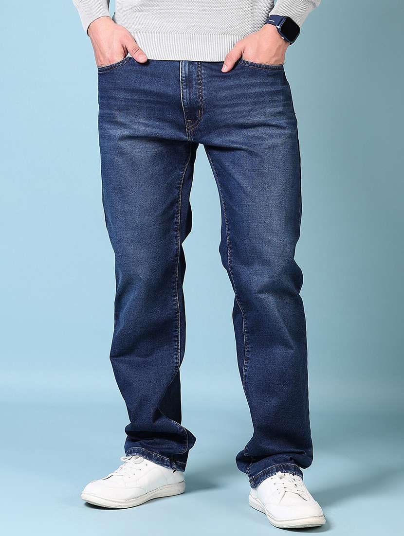 men plain mid rise staight fit jeans