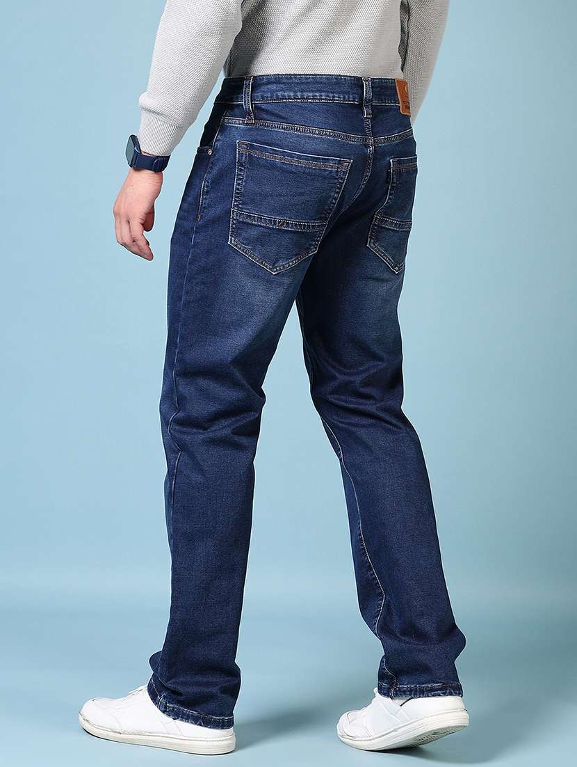 men plain mid rise staight fit jeans - 21670809 -  Standard Image - 3