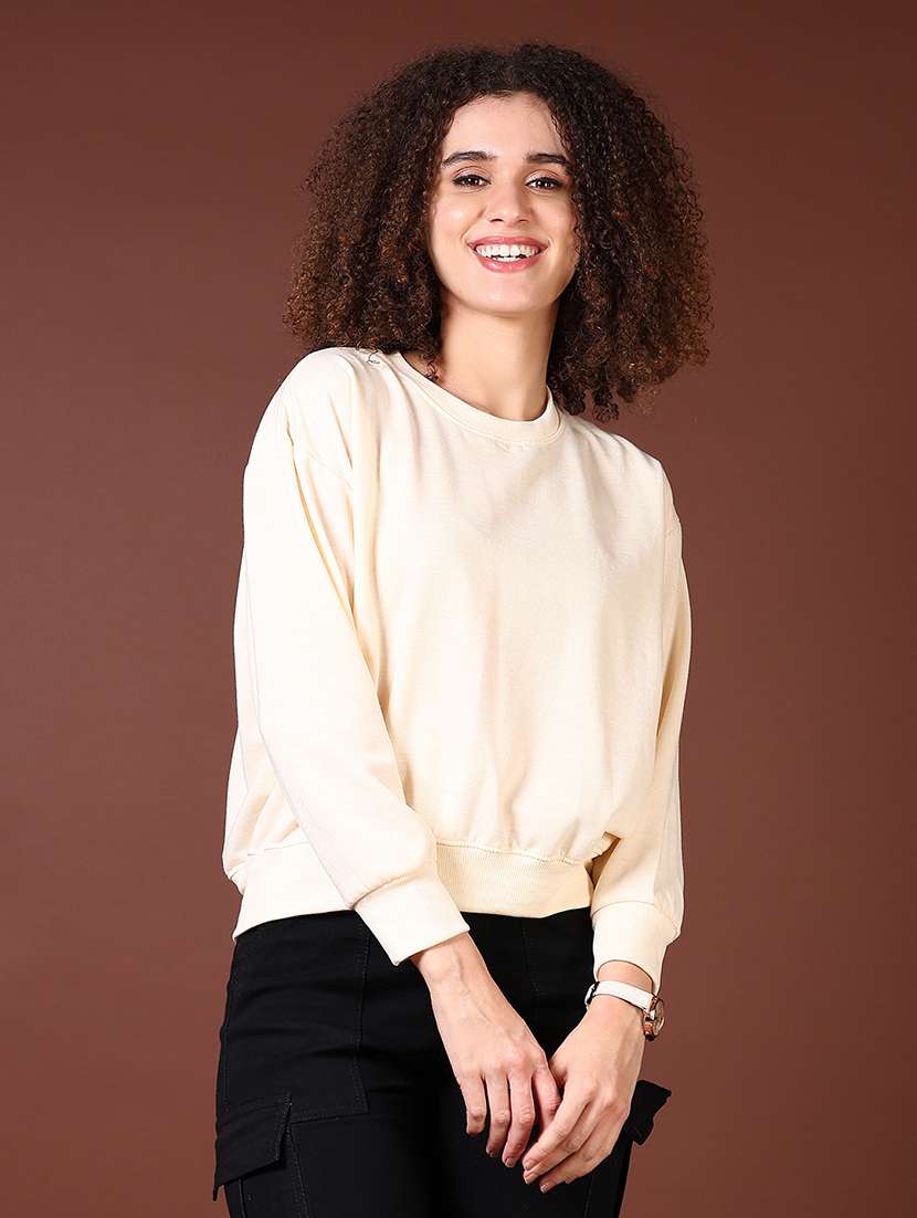 women solid long sleeves sweatshirt