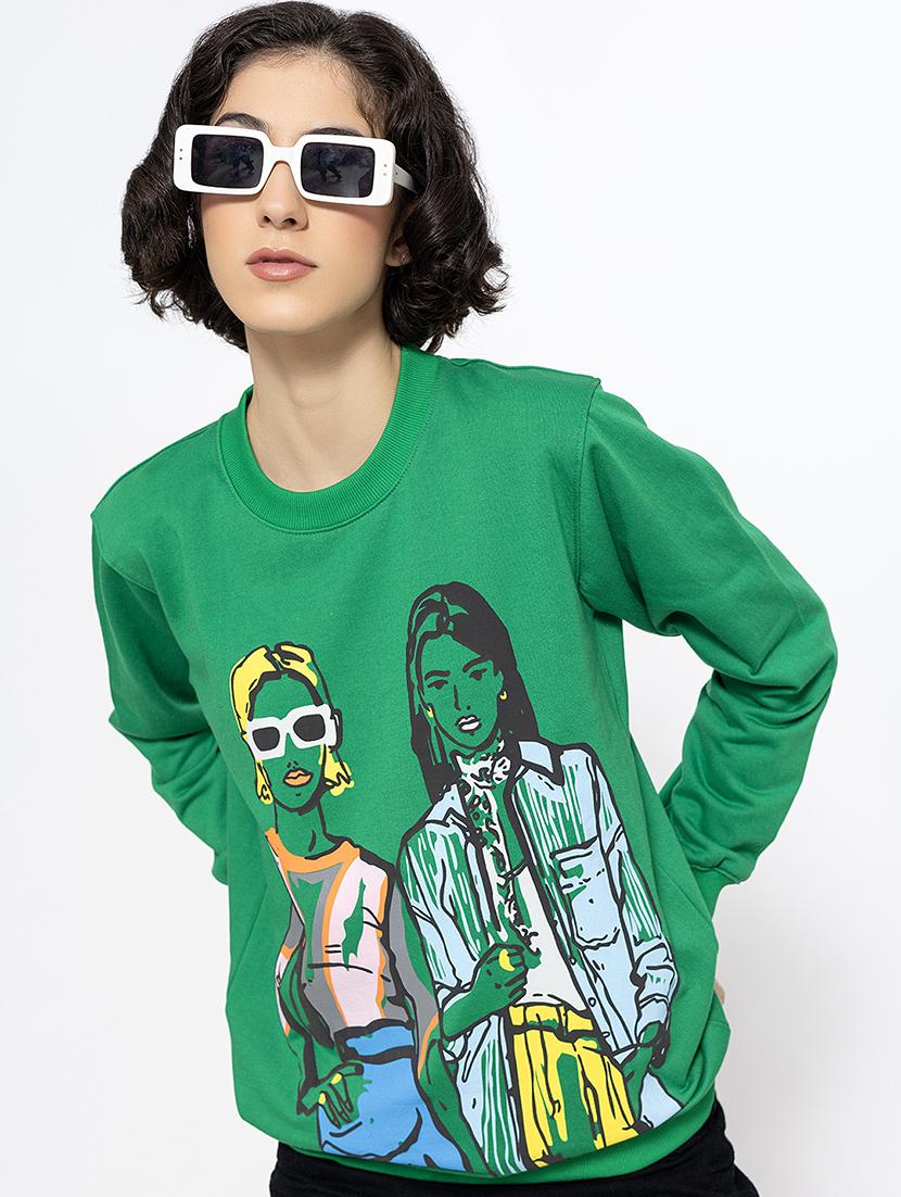 women front print long sleeves sweatshirt - 21670910 - Zoom Image - 0