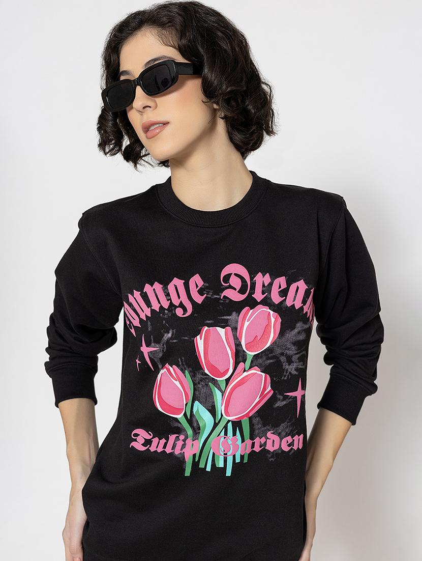 women front print long sleeves sweatshirt