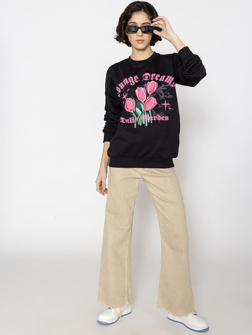 women front print long sleeves sweatshirt - 21670912 - Standard Image - 3