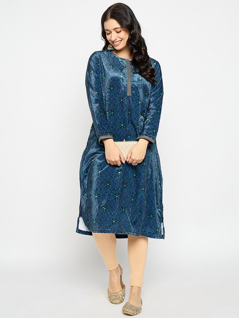 blue velvet woolen kurta - 21670950 - Standard Image - 3