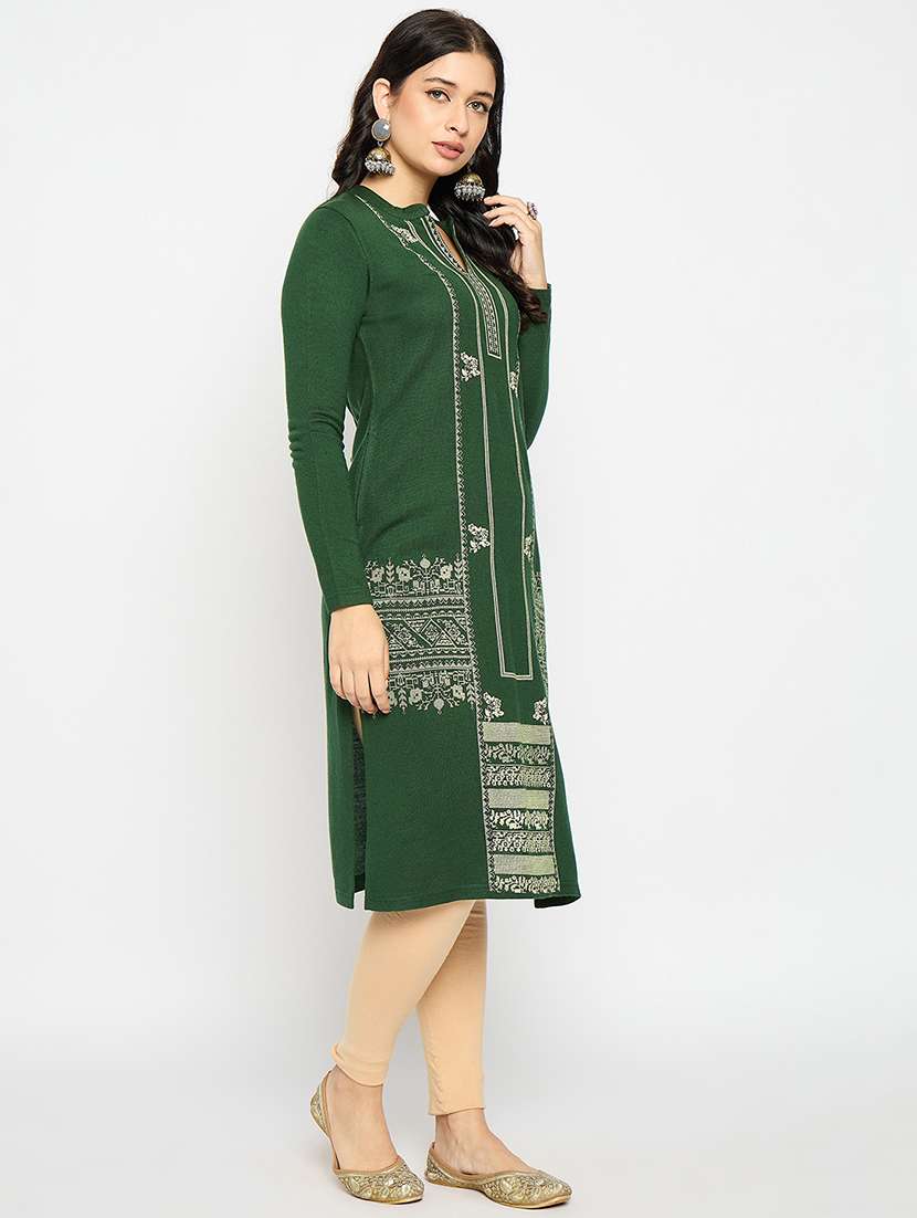 green acrylic blend woolen kurta - 21670951 - Standard Image - 3