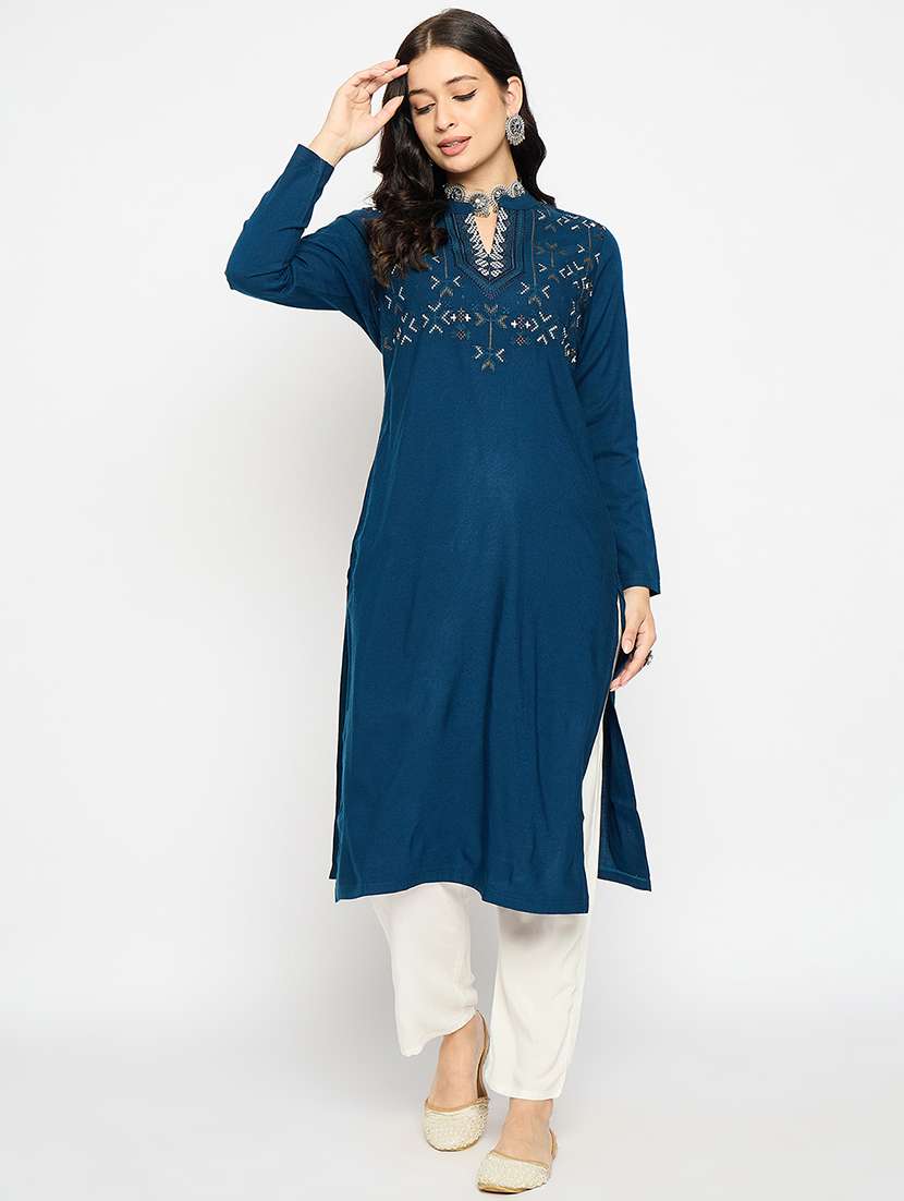 blue acrylic blend woolen kurta