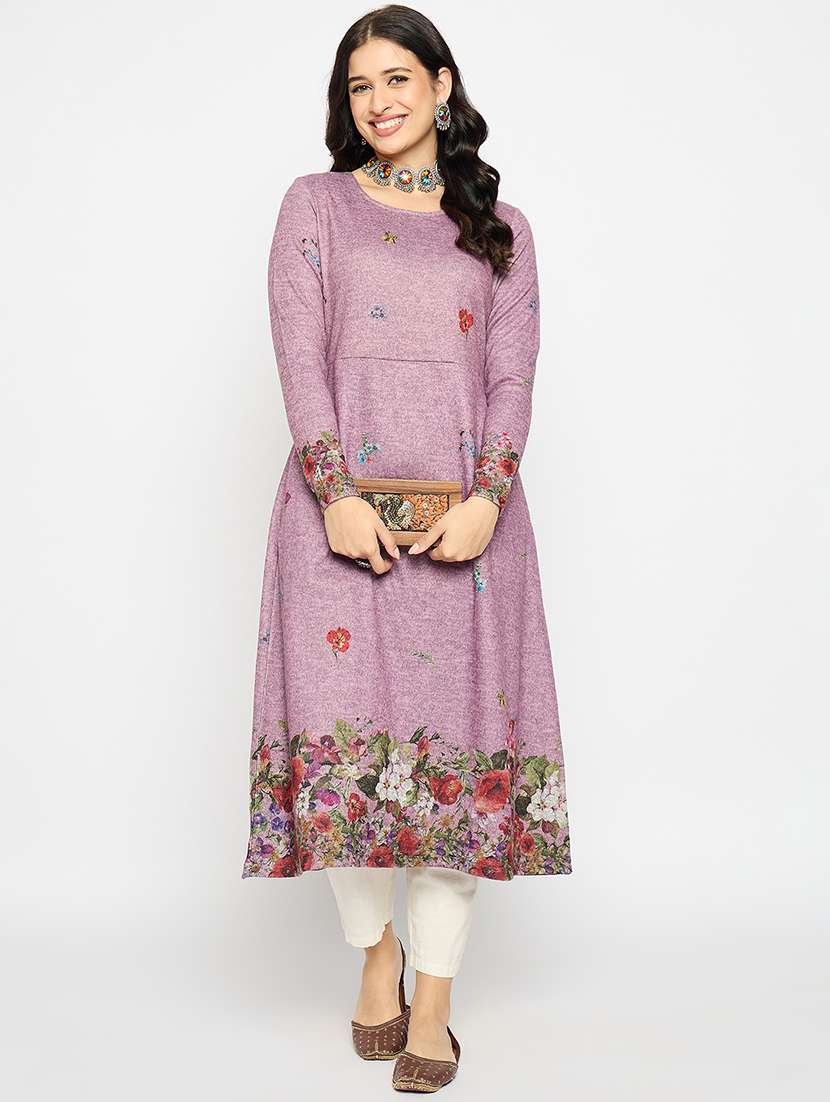 pink acrylic blend woolen kurta - 21670954 - Standard Image - 3