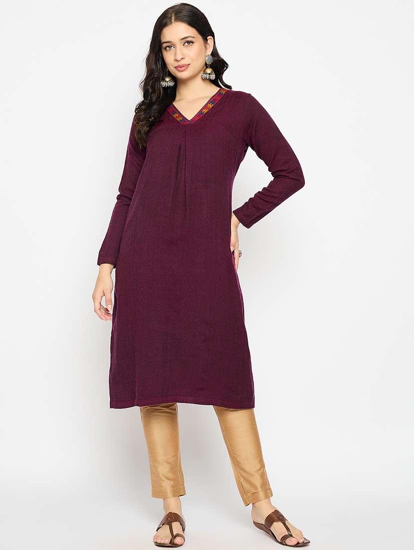 maroon acrylic blend woolen kurta