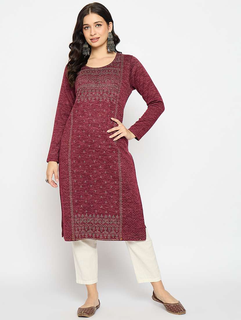 red acrylic blend woolen kurta - 21670958 - Standard Image - 3