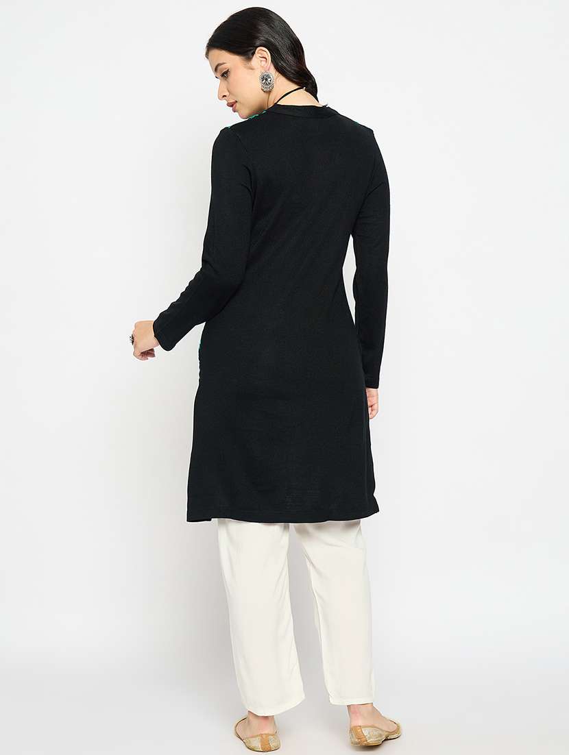 women printed woolen long sleeve kurta - 21670963 -  Standard Image - 3