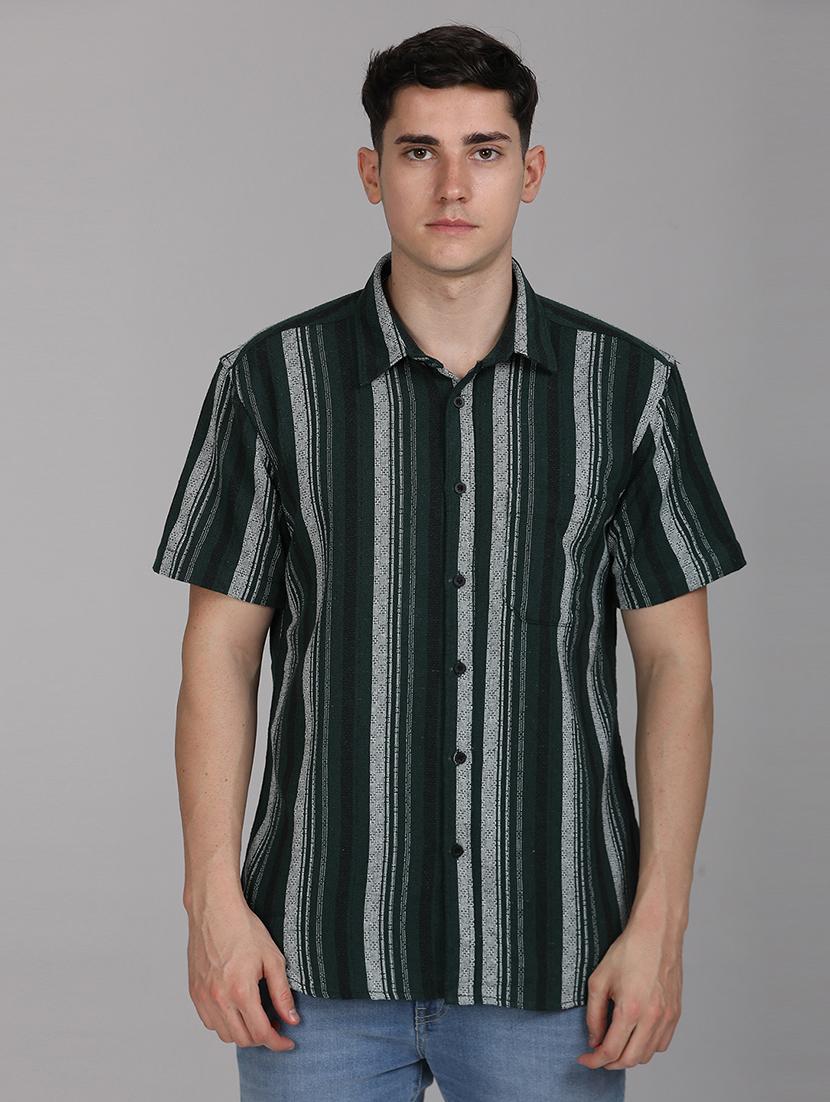 men striped collared casual shirt