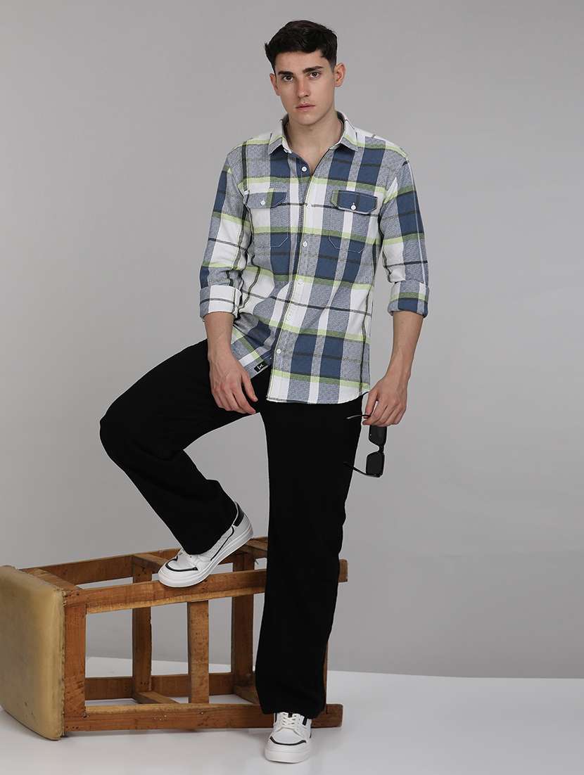 men long sleeves checkered casual shirt - 21671390 -  Standard Image - 3