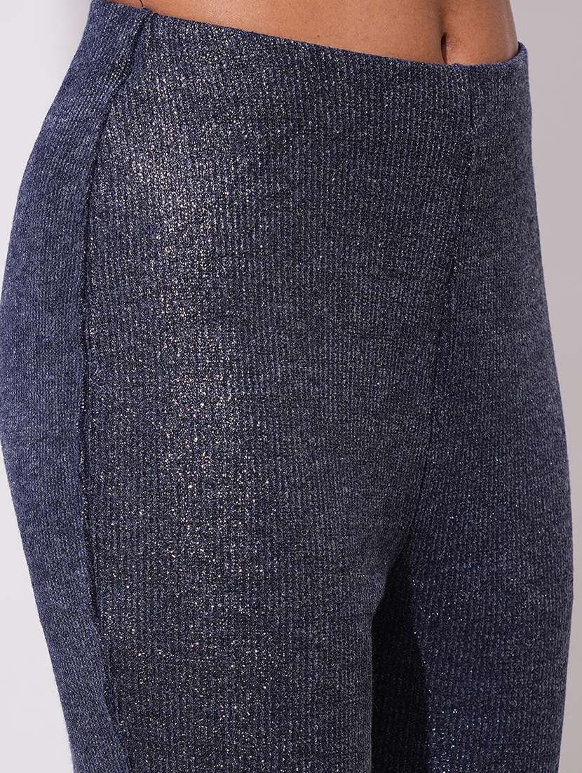 globus women blue sheen self design mid-rise relaxed fit bootcut party treggings - 21671747 -  Standard Image - 5