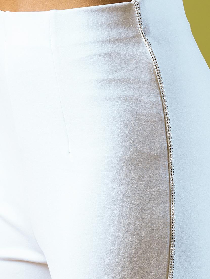 globus women white stretchable high-rise embellished side tape flared party treggings - 21671764 - Standard Image - 5