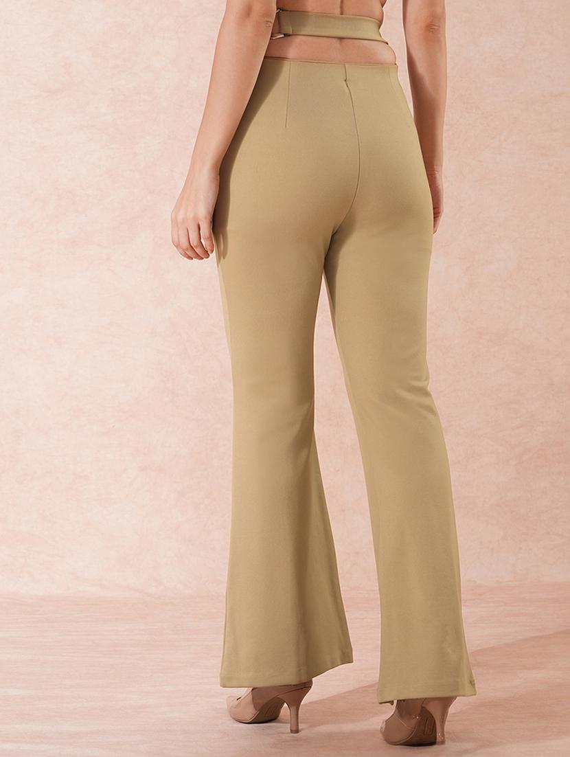 globus women camel stretchable high-rise front slit waist tie-up detail relaxed fit party wear treggings - 21671766 - Standard Image - 3