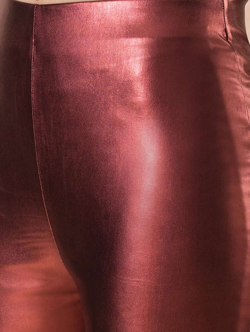 globus women rust stretchable mid-rise sheen flared party treggings - 21671768 -  Standard Image - 5